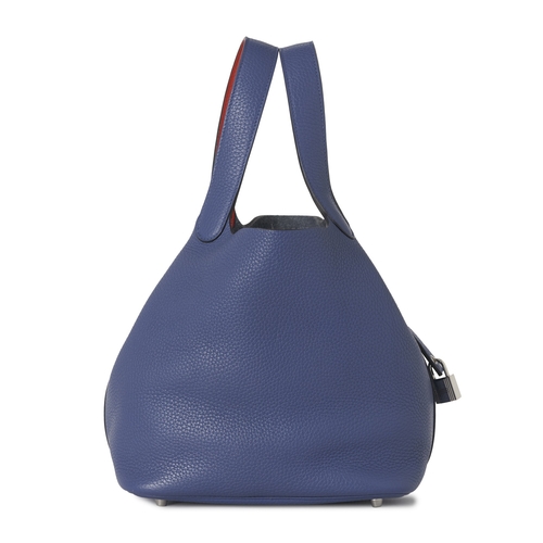 388 - Hermes, a 2018 Picotin 22 bucket bag, crafted from Bleu Brighton taurillon Clemence leather, with Pa... 