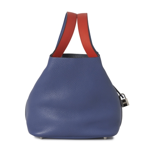 388 - Hermes, a 2018 Picotin 22 bucket bag, crafted from Bleu Brighton taurillon Clemence leather, with Pa... 