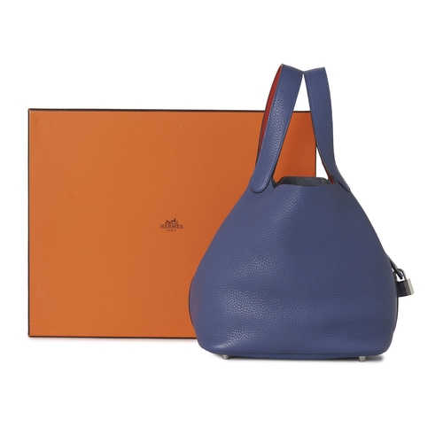 388 - Hermes, a 2018 Picotin 22 bucket bag, crafted from Bleu Brighton taurillon Clemence leather, with Pa... 