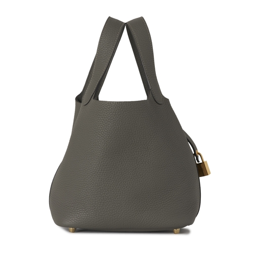 389 - Hermes, a 2022, Picotin 18 bucket bag, crafted from grey Clemence leather, with gold-plated hardware... 