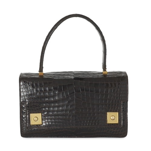 393 - Hermes, a vintage brown crocodile Piano handbag, featuring gold-plated hardware accents, with a sing... 