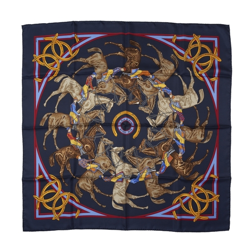 403 - Hermes, a La Ronde des Jockeys silk scarf, designed by Francoise de la Perriere and first issued in ... 