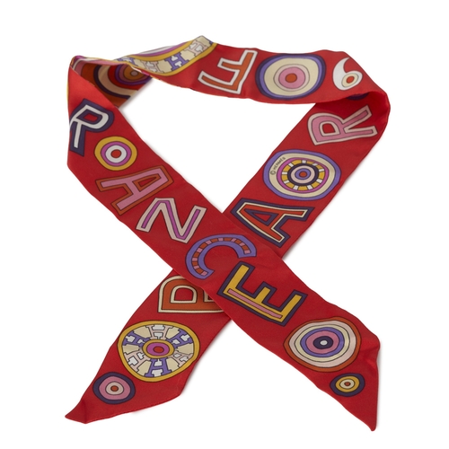 406 - Hermes, a 24 Faubourg Twilly scarf, featuring a colourful graphic print, measuring 5 by 85cm