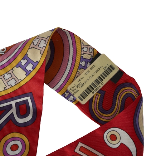 406 - Hermes, a 24 Faubourg Twilly scarf, featuring a colourful graphic print, measuring 5 by 85cm
