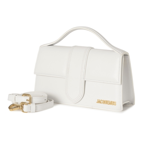 411 - Jacquemus, a Le Grand Bambino handbag, crafted from white leather, with gold-tone hardware, front na... 