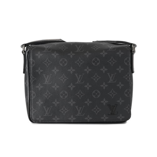 423 - Louis Vuitton, a monogram eclipse District PM messenger bag, designed with a black and grey monogram... 