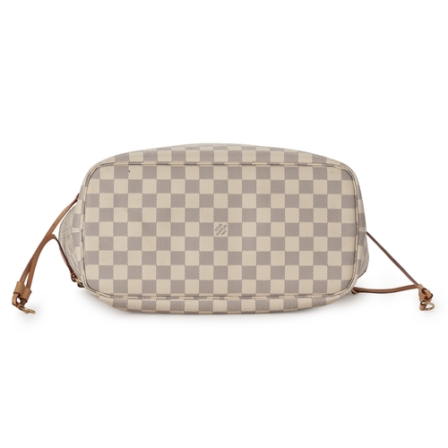 424 - Louis Vuitton, a damier azur Neverfull MM handbag w/pouch, designed vachetta tan leather trim, dual ... 