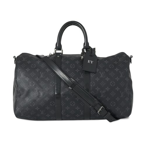 427 - Louis Vuitton, a monogram eclipse Keepall Bandouliere 45 luggage bag, crafted from black and grey mo... 