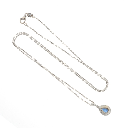 43 - An 18ct gold sapphire and brilliant-cut diamond cluster pendant, with similarly-cut diamond surmount... 