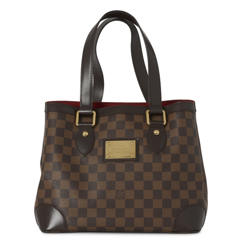 431 - Louis Vuitton, a damier Hampstead PM handbag, with gold-tone hardware, brown leather trim, an engrav... 