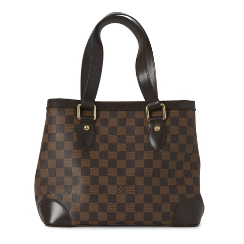 431 - Louis Vuitton, a damier Hampstead PM handbag, with gold-tone hardware, brown leather trim, an engrav... 