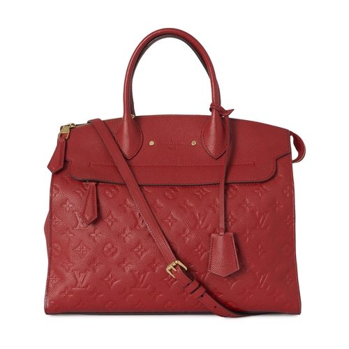 442 - Louis Vuitton, a monogram empreinte Pont Neuf MM handbag, crafted from monogram embossed red leather... 