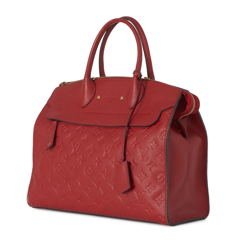 442 - Louis Vuitton, a monogram empreinte Pont Neuf MM handbag, crafted from monogram embossed red leather... 