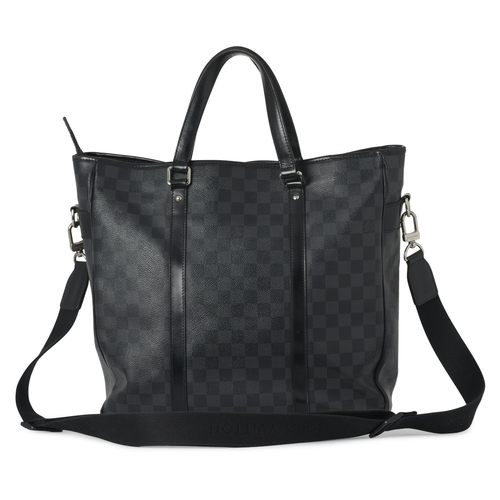 445 - Louis Vuitton, a damier graphite Anton tote bag, with black leather trim, dual top handles, detachab... 