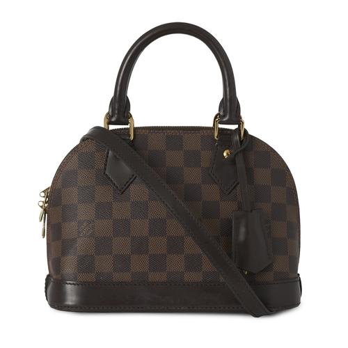 458 - Louis Vuitton, a damier Alma BB handbag, with smooth brown leather trim, gold-tone hardware, rolled ... 