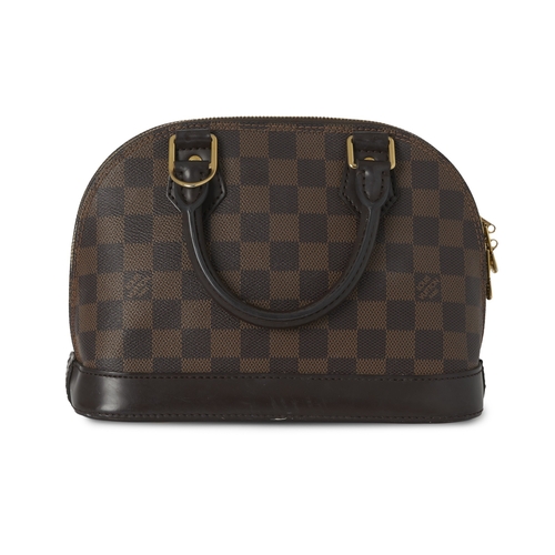 458 - Louis Vuitton, a damier Alma BB handbag, with smooth brown leather trim, gold-tone hardware, rolled ... 