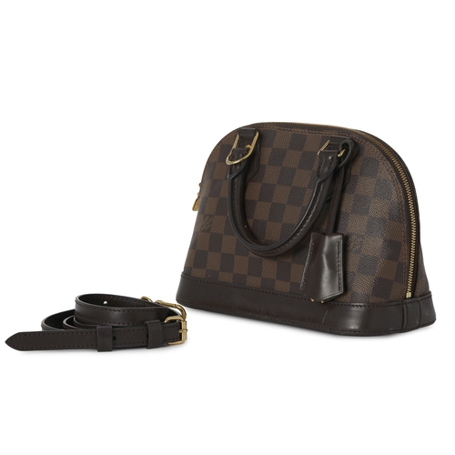 458 - Louis Vuitton, a damier Alma BB handbag, with smooth brown leather trim, gold-tone hardware, rolled ... 