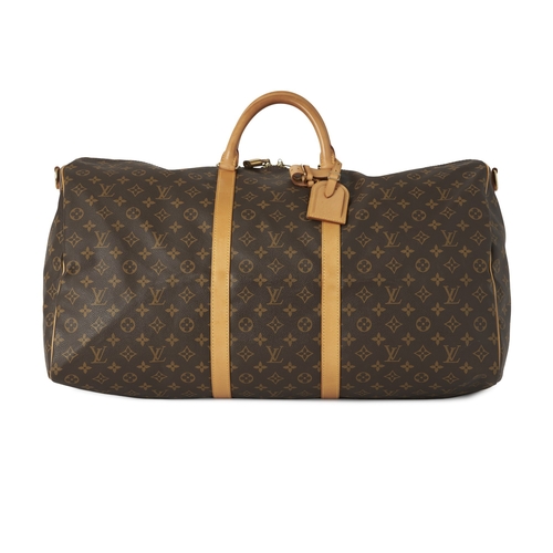 459 - Louis Vuitton, a monogram Keepall Bandouliere 60 luggage bag, with natural leather trim, rolled leat... 