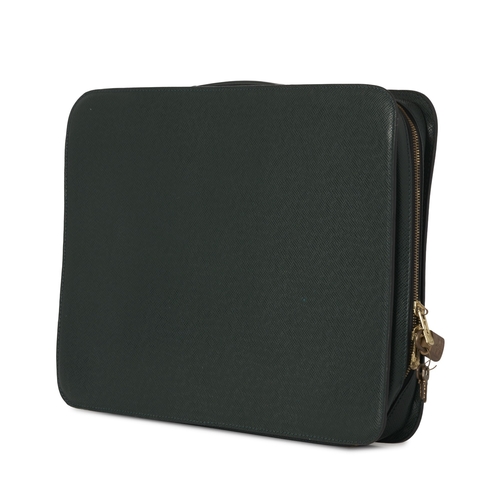 466 - Louis Vuitton, a vintage green taiga leather Attache Portfolio document case, featuring a flat leath... 