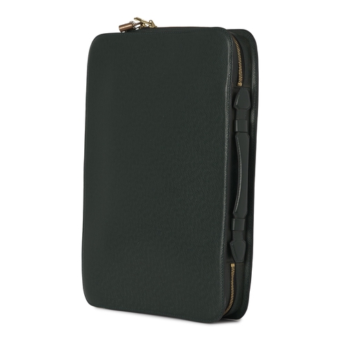 466 - Louis Vuitton, a vintage green taiga leather Attache Portfolio document case, featuring a flat leath... 