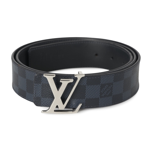 467 - Louis Vuitton, a damier cobalt belt, featuring the maker's silver-tone LV buckle fastening, signed L... 