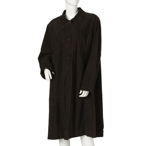 470 - Marina Rinaldi, two coats, to include a brown suede example and a black wool/cashmere example, both ... 