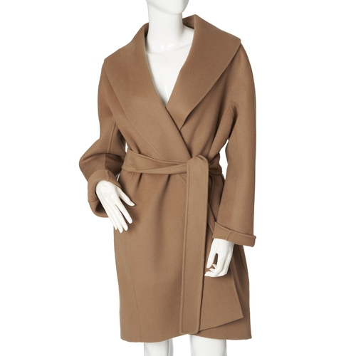 471 - Max Mara, a pure wool camel coat, featuring a lapel collar, waist belt fastening and two outer pocke... 