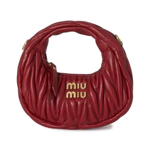474 - Miu Miu, a micro matelasse Wander hobo handbag, crafted from red quilted nappa leather, with gold-to... 