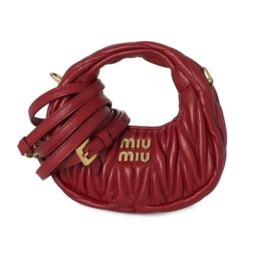 474 - Miu Miu, a micro matelasse Wander hobo handbag, crafted from red quilted nappa leather, with gold-to... 
