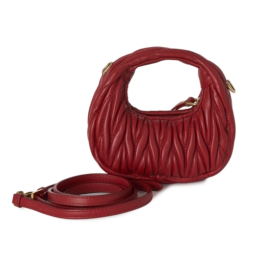 474 - Miu Miu, a micro matelasse Wander hobo handbag, crafted from red quilted nappa leather, with gold-to... 