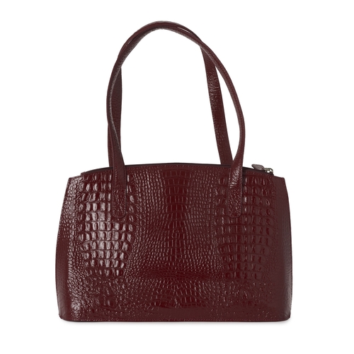 484 - Osprey, an embossed leather handbag w/ keyring, featuring a burgundy crocodile embossed leather exte... 