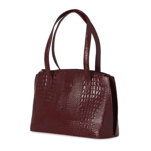 484 - Osprey, an embossed leather handbag w/ keyring, featuring a burgundy crocodile embossed leather exte... 