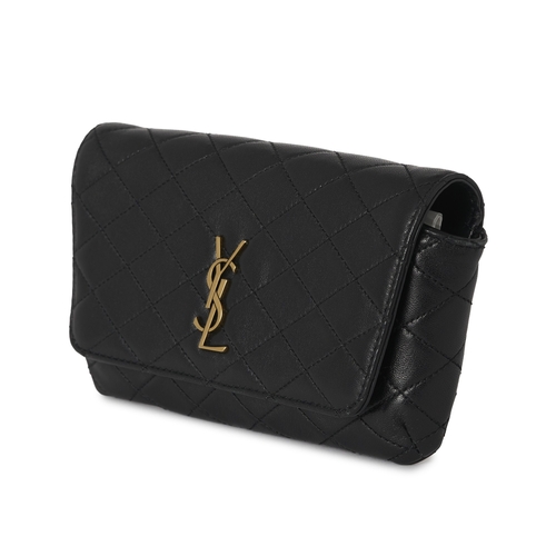 498 - Saint Laurent, a Gabby phone case shoulder bag, with a quilted black leather exterior, gold-tone har... 