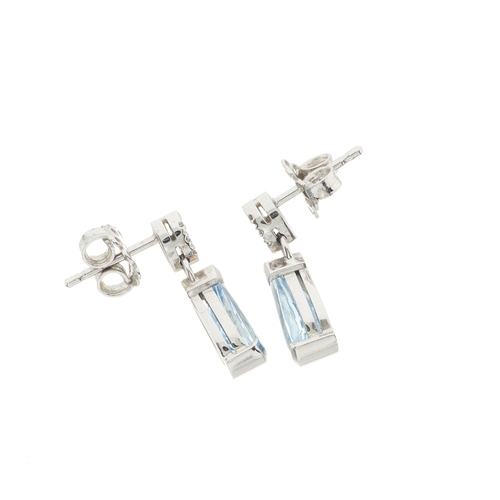 51 - A pair of 18ct gold aquamarine and brilliant-cut diamond drop earrings, estimated total aquamarine w... 
