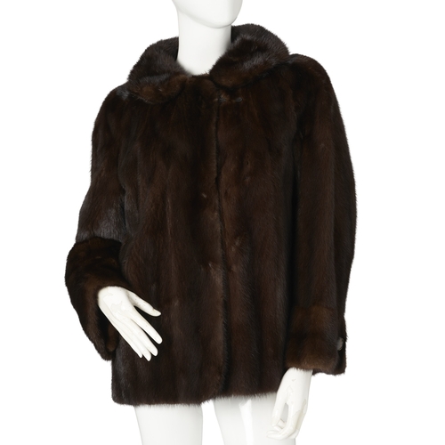 516 - A dark ranch mink jacket, with a notched lapel collar, hook and eye clip fastenings, button detail a... 