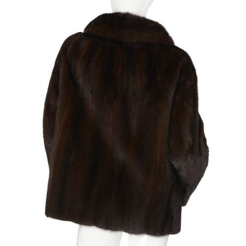 516 - A dark ranch mink jacket, with a notched lapel collar, hook and eye clip fastenings, button detail a... 