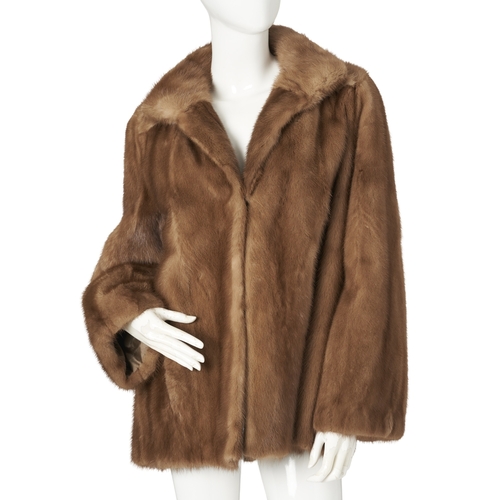 521 - A pastel mink fur jacket, with a lapel collar, hook and eye clip fastenings and two outer pockets, c... 