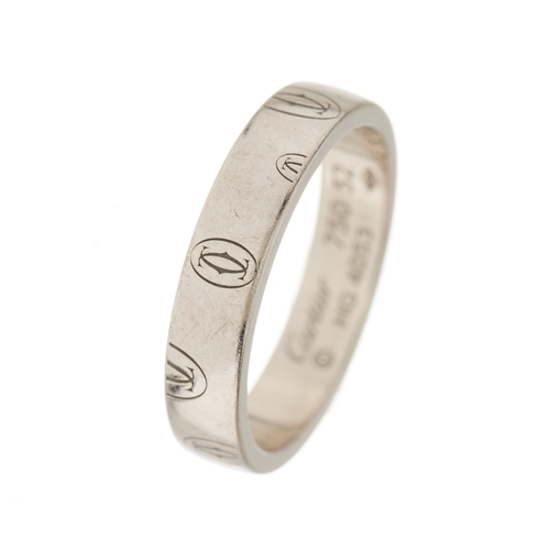 56 - Cartier, an 18ct white gold Happy Birthday logo band ring, signed Cartier, serial HG4053, band stamp... 