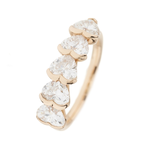 60 - Boodles, an 18ct rose gold heart-shape diamond Classic five-stone half eternity ring, signed Boodles... 