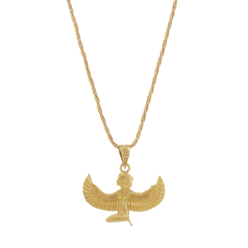 68 - An Egyptian high carat gold pendant, with 18ct gold chain, Egyptian assay marks, clasp stamped 750, ... 
