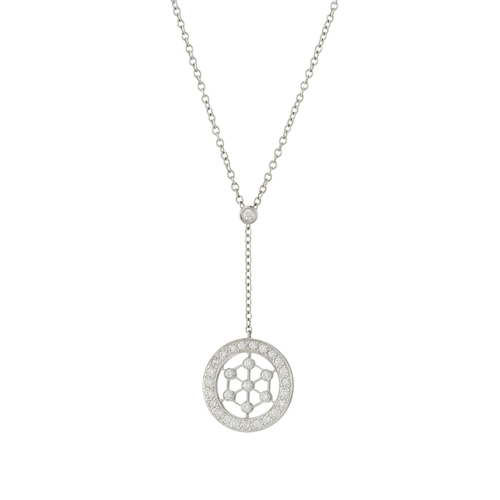 69 - Tiffany & Co., a platinum brilliant-cut diamond Voile Lariat openwork pendant, suspended from an int... 