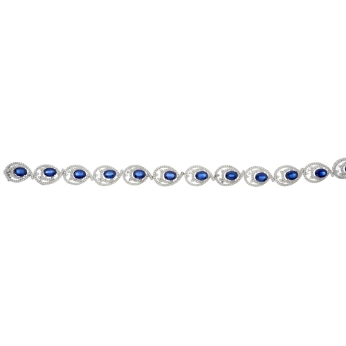 78 - An 18ct gold sapphire and brilliant-cut diamond openwork bracelet, estimated total sapphire weight 8... 