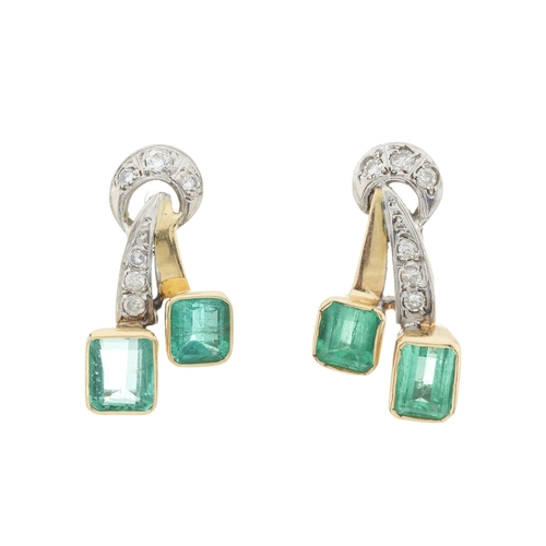 88 - A pair of gold emerald and circular-cut diamond earrings, estimated total emerald weight 2.50ct, est... 