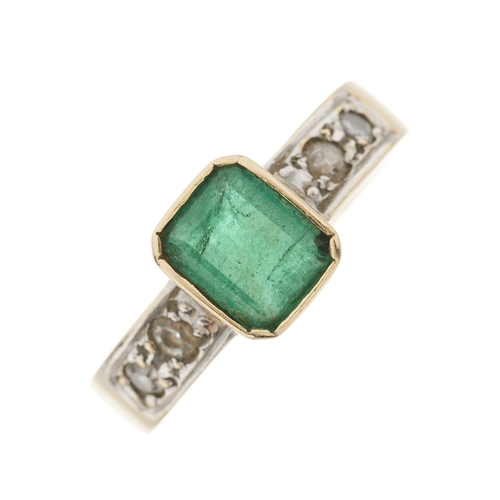 89 - A gold emerald and diamond dress ring, emerald estimated weight 0.85ct, estimated total diamond weig... 