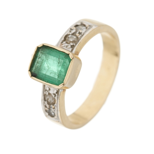 89 - A gold emerald and diamond dress ring, emerald estimated weight 0.85ct, estimated total diamond weig... 