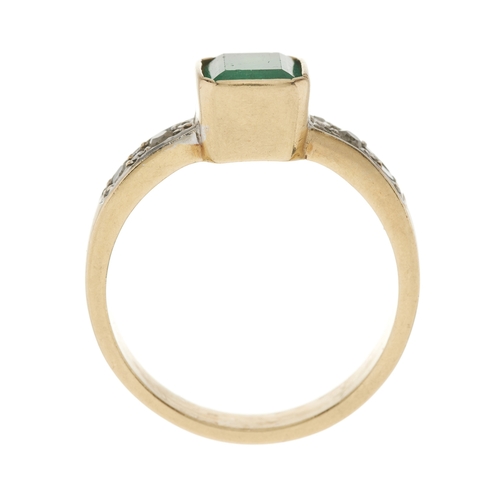 89 - A gold emerald and diamond dress ring, emerald estimated weight 0.85ct, estimated total diamond weig... 