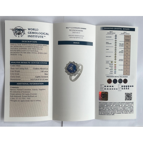 80 - An 18ct gold Sri Lankan sapphire and brilliant-cut diamond cluster ring, with report from WGI statin... 