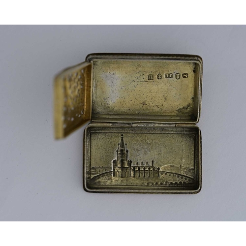 33 - A George IV silver gilt castle top vinaigrette, by Lawrence & Co., Birmingham 1829, of rectangular f... 