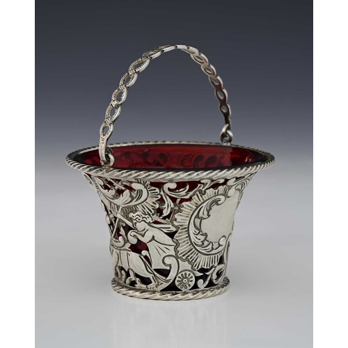 94 - A Victorian silver swing handle sugar basket or cream pail, by Holland, Aldwinckle & Slater, London ... 