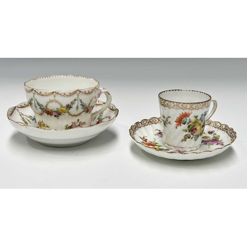 109 - A collection of continental ceramics, to include a Dresden tea cup and saucer painted with floral ga... 